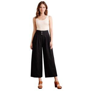 Anthropologie Cartonnier Black Wide Leg Cropped Linen Blend Culottes Size 8